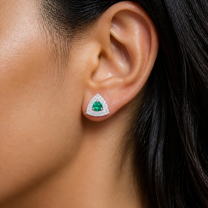 Emerald Triangle Halo Stud Earrings