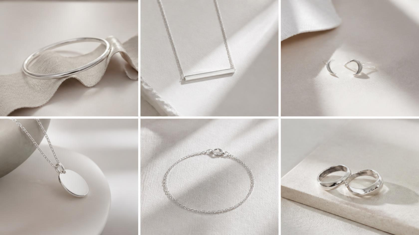 Close-up of sterling silver jewellery suitable for everyday styling